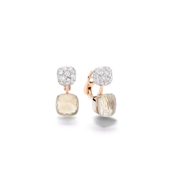 Pomellato Nudo Ohrschmuck aus Rosé- und Weißgold mit weißem Topas und Diamanten