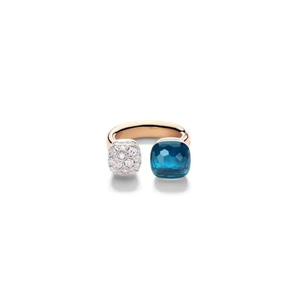 Pomellato Nudo Ring aus Rosé- und Weißgold mit London Blue Topas und Diamanten