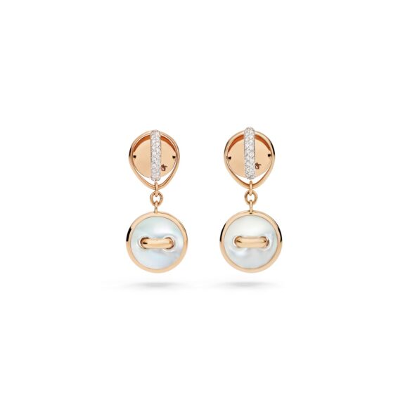 Pomellato Pom Pom Dot Ohrschmuck aus 18 Karat Roségold mit Diamanten Perlmutt und Malachit
