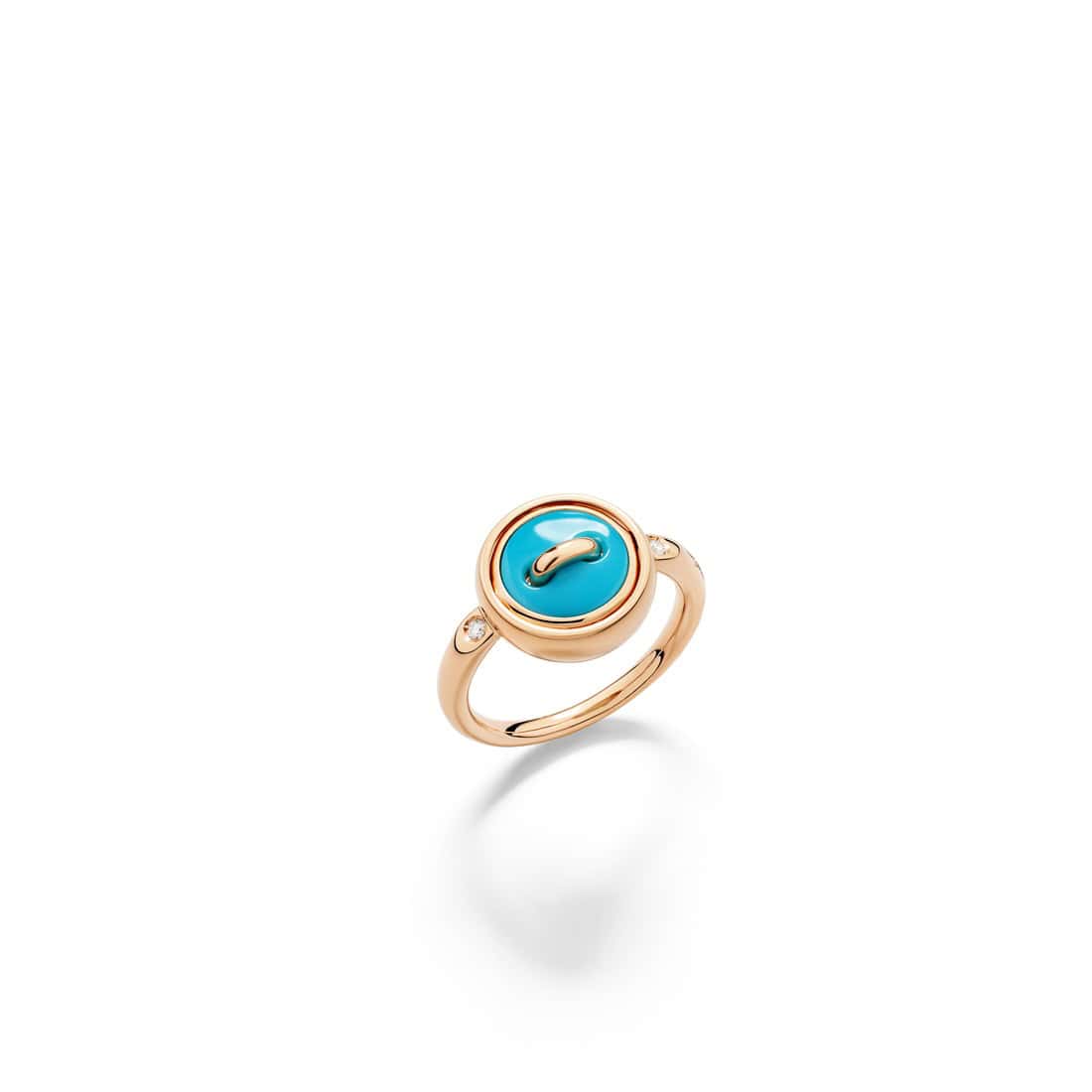 Pomellato Pom Pom Dot Ring aus 18 Karat Roségold mit Türkis und Diamanten
