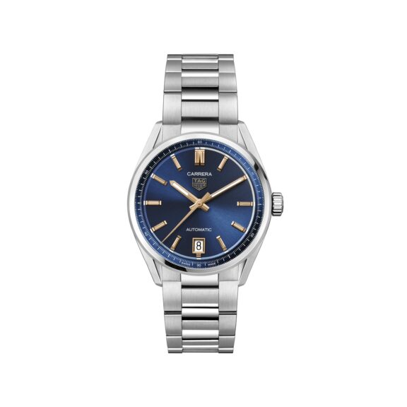 Tag Heuer Carrera Date mit Gehäuse und Band aus Edelstahl und blauem Zifferblatt
