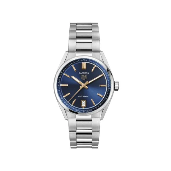 Tag Heuer Carrera Date mit Gehäuse und Band aus Edelstahl und blauem Zifferblatt
