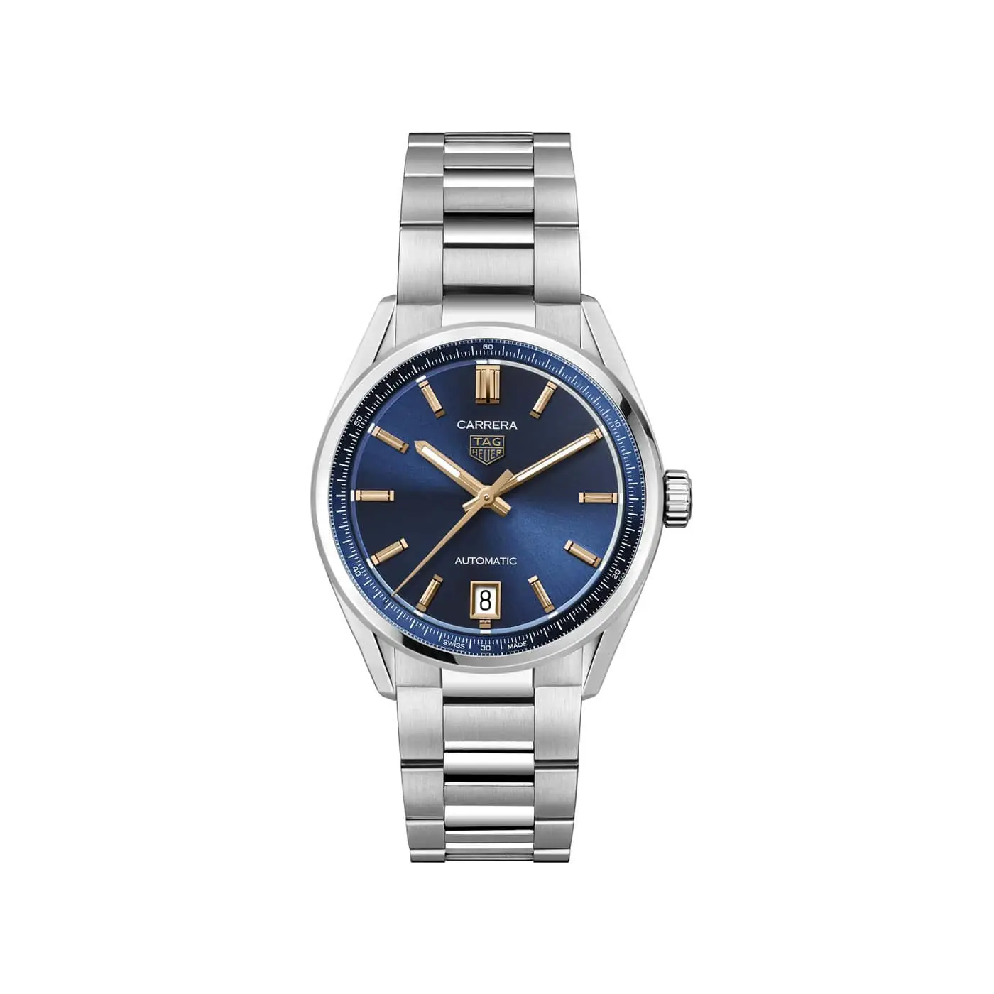 Tag Heuer Carrera Date mit Gehäuse und Band aus Edelstahl und blauem Zifferblatt