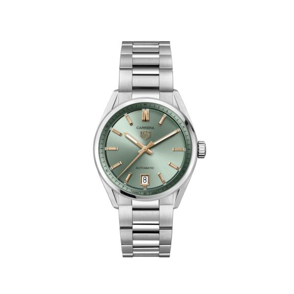 Tag Heuer Carrera Date mit Gehäuse und Band aus Edelstahl und grünem Zifferblatt