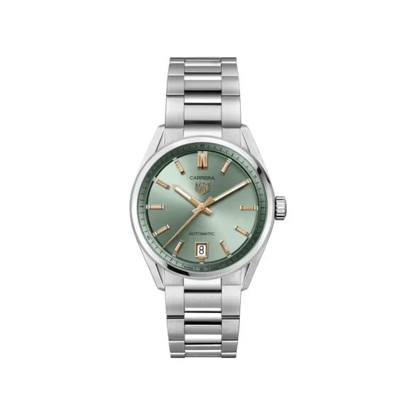 Tag Heuer Carrera Date mit Gehäuse und Band aus Edelstahl und grünem Zifferblatt