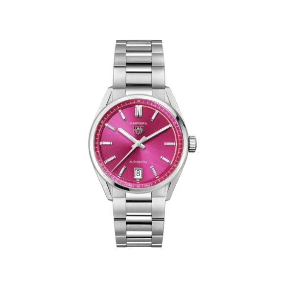 Tag Heuer Carrera Date mit Gehäuse und Band aus Edelstahl und rosa Zifferblatt