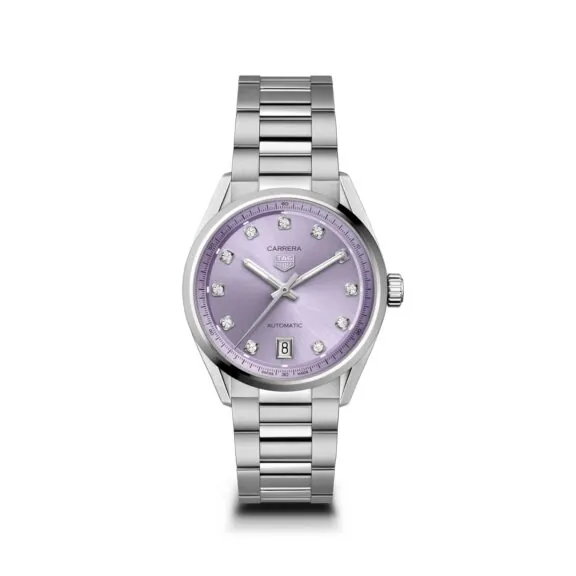 Tag Heuer Carrera Date mit Gehäuse und Band aus Edelstahl und lila Zifferblatt