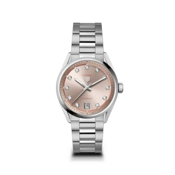Tag Heuer Carrera Date mit Gehäuse und Band aus Edelstahl und lachsfarbenem Zifferblatt
