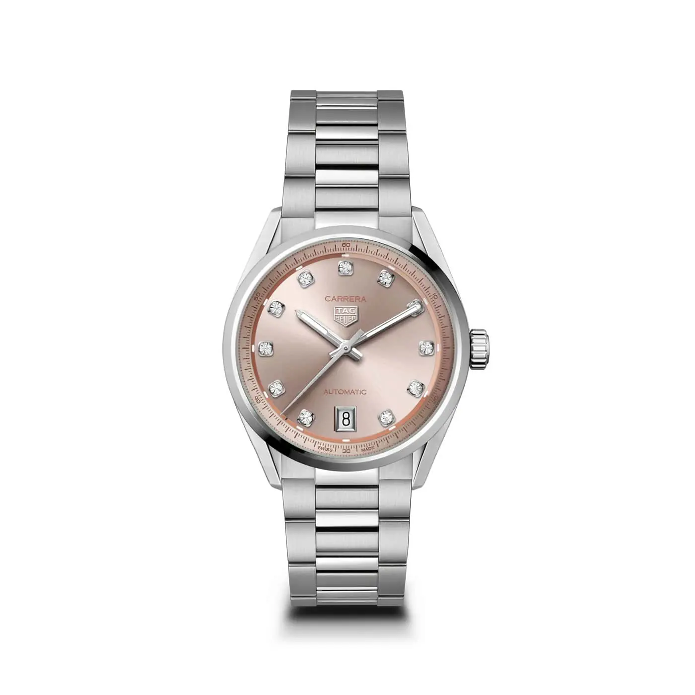 Tag Heuer Carrera Date mit Gehäuse und Band aus Edelstahl und lachsfarbenem Zifferblatt