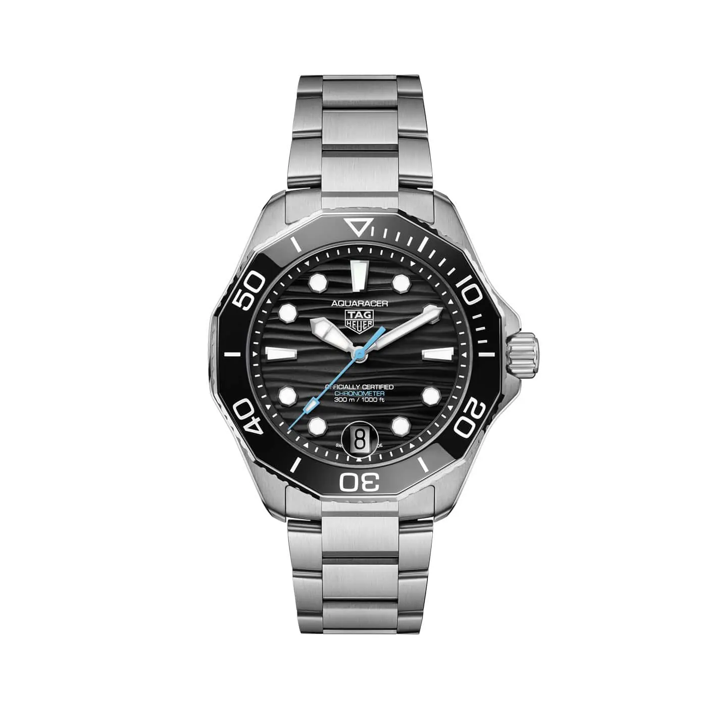 Tag Heuer Aquaracer Professional 300 Date mit Gehäuse und Band aus Edelstahl und schwarzem Zifferblatt