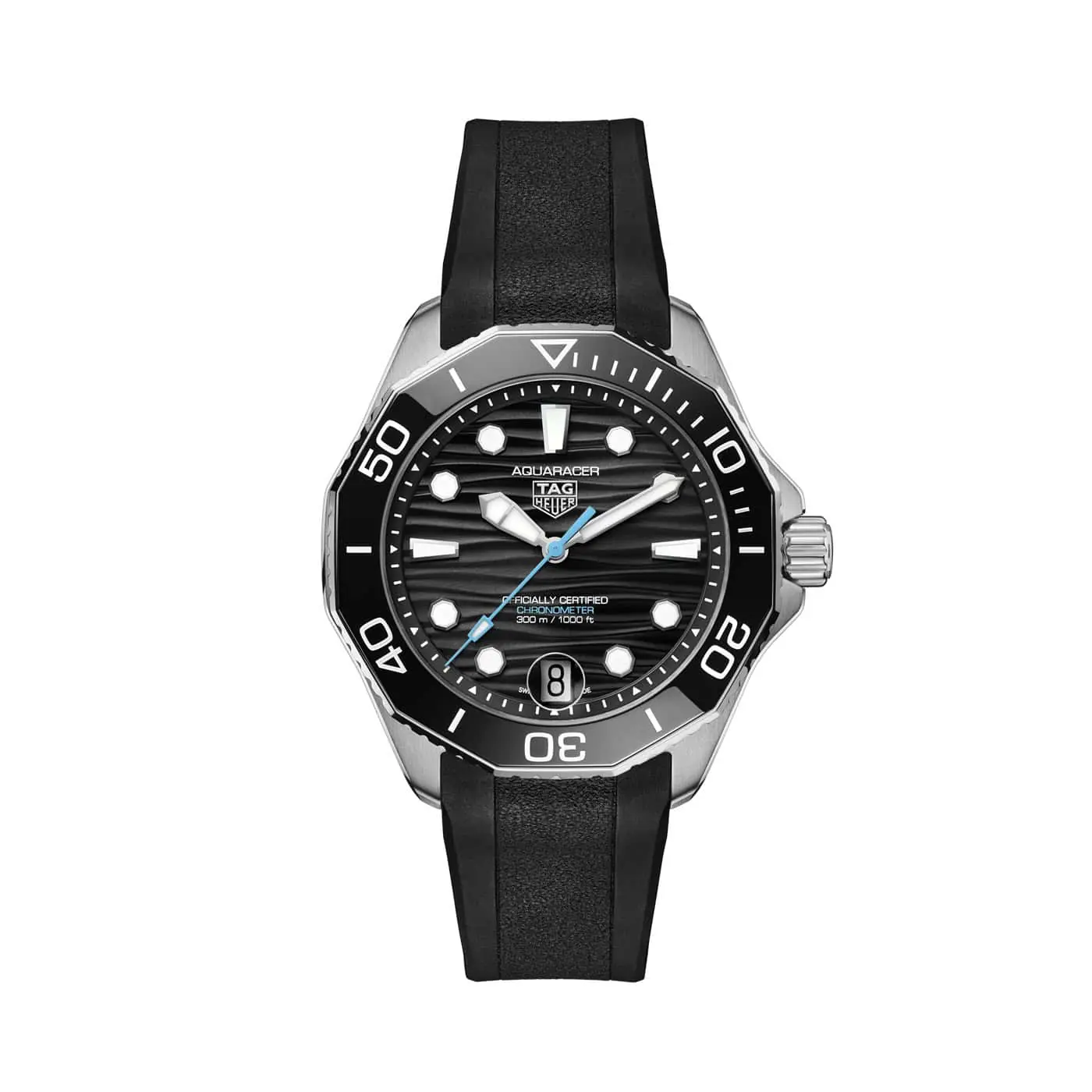 Tag Heuer Aquaracer Professional 300 Date mit Edelstahlgehäuse, Kautschukband und schwarzem Zifferblatt