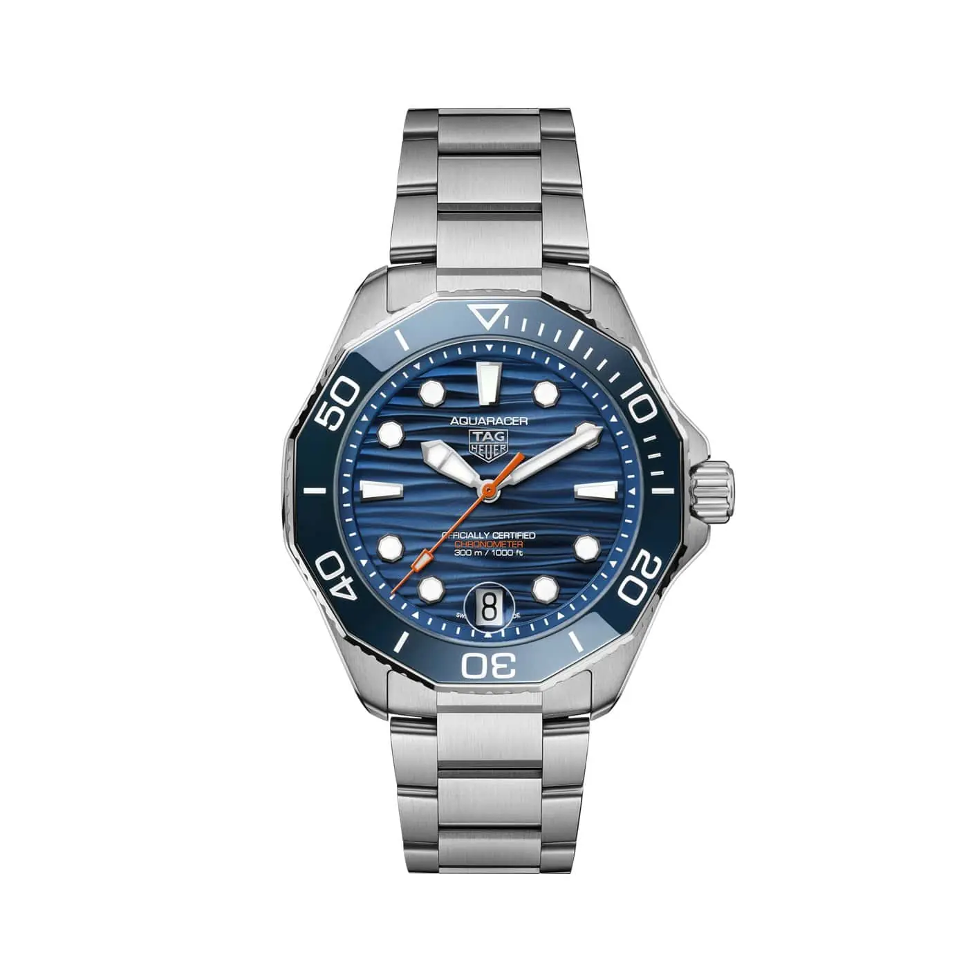Tag Heuer Aquaracer Professional 300 Date mit Gehäuse und Band aus Edelstahl und blauem Zifferblatt