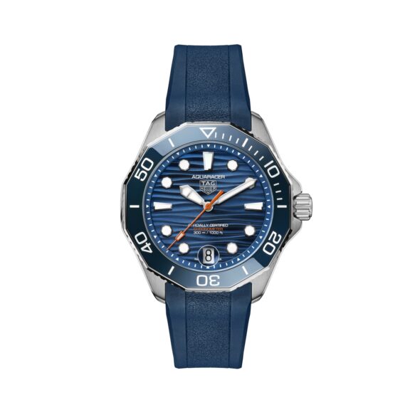 Tag Heuer Aquaracer Professional 300 Date mit Edelstahlgehäuse, Kautschukband und blauem Zifferblatt