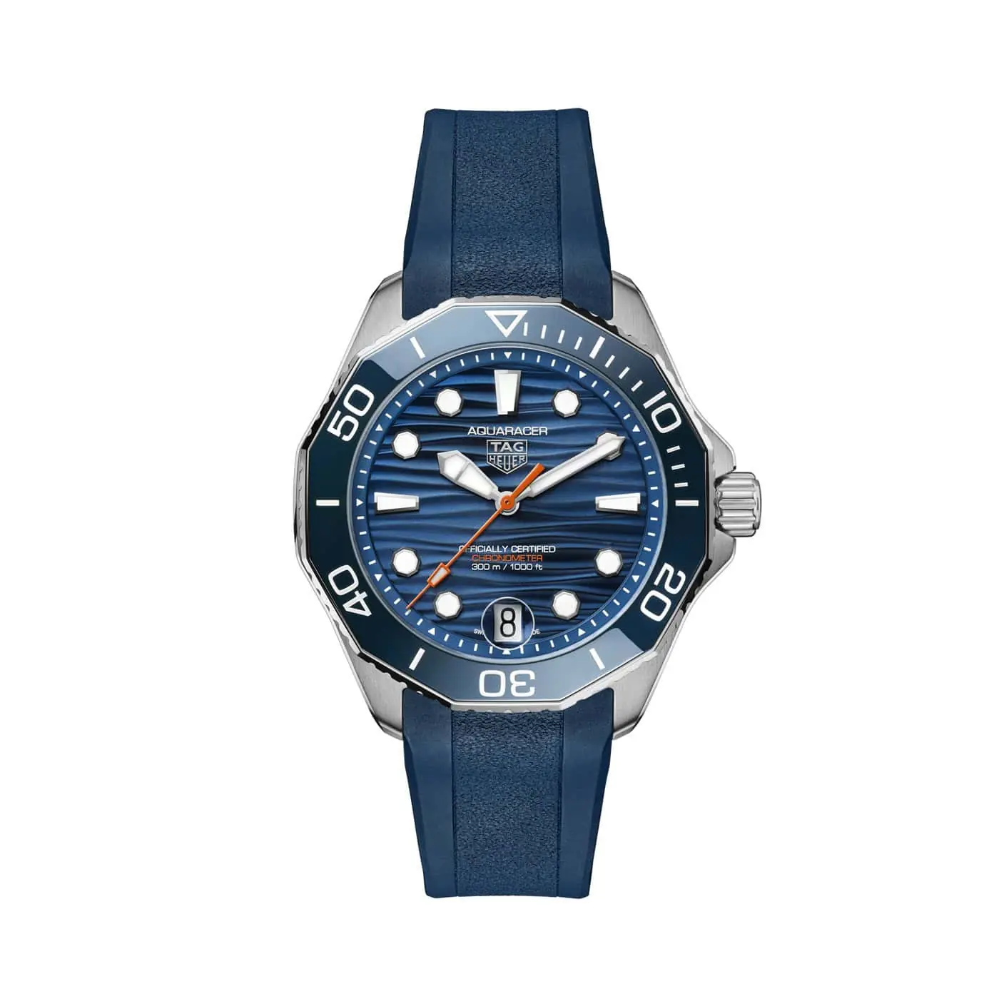 Tag Heuer Aquaracer Professional 300 Date mit Edelstahlgehäuse, Kautschukband und blauem Zifferblatt
