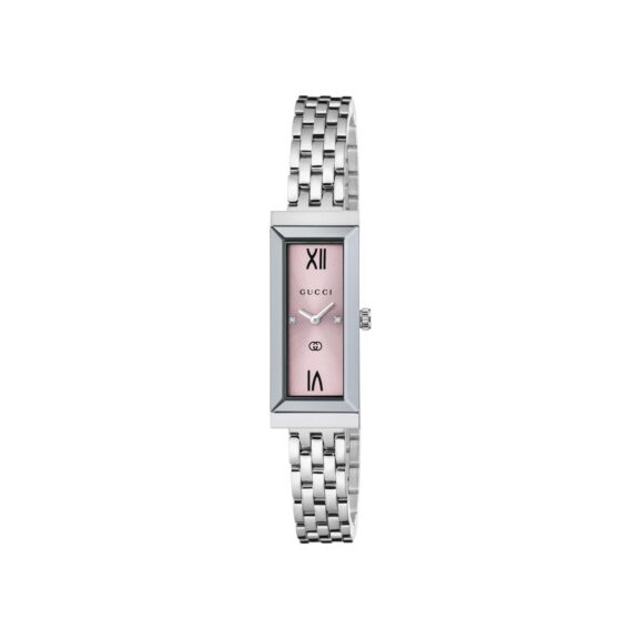 Gucci G-Frame Uhr mit Gehäuse und Band aus Edelstahl mit hellrosa Zifferblatt