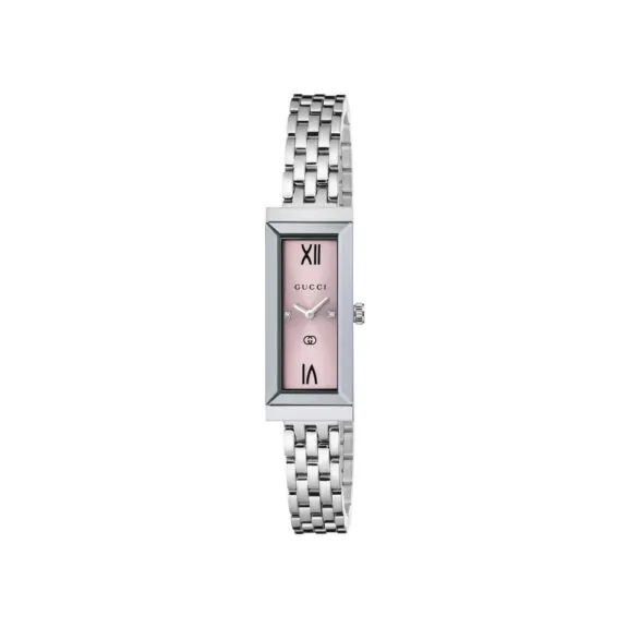 Gucci G-Frame Uhr mit Gehäuse und Band aus Edelstahl mit hellrosa Zifferblatt