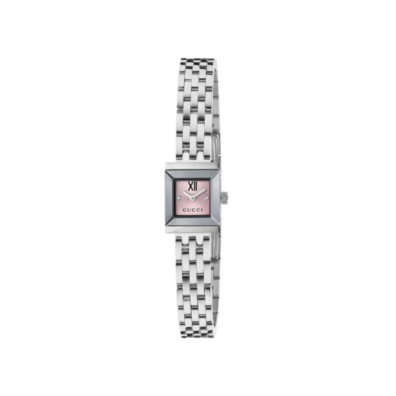 Gucci G-Frame Uhr mit Gehäuse und Band aus Edelstahl mit rosa Zifferblatt