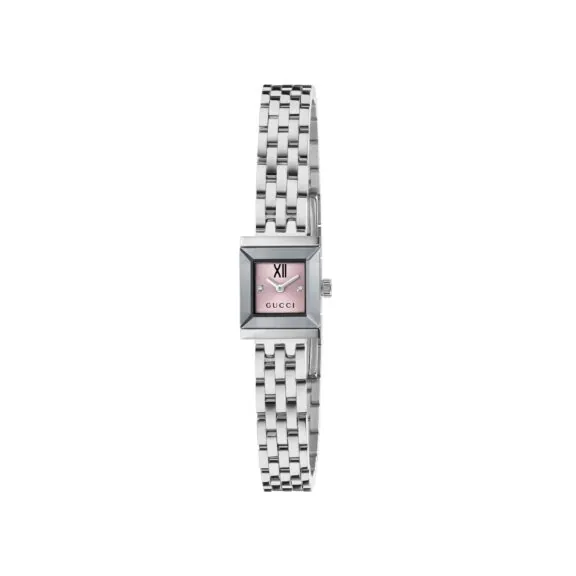 Gucci G-Frame Uhr mit Gehäuse und Band aus Edelstahl mit rosa Zifferblatt