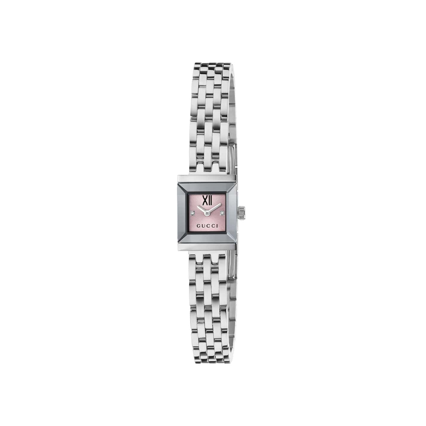 Gucci G-Frame Uhr mit Gehäuse und Band aus Edelstahl mit rosa Zifferblatt