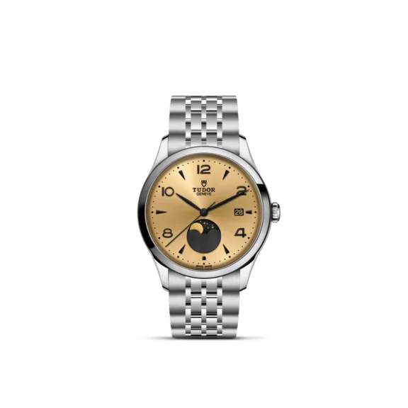 Tudor 1926 Luna mit Gehäuse und Band aus Edelstahl und goldenem Zifferblatt