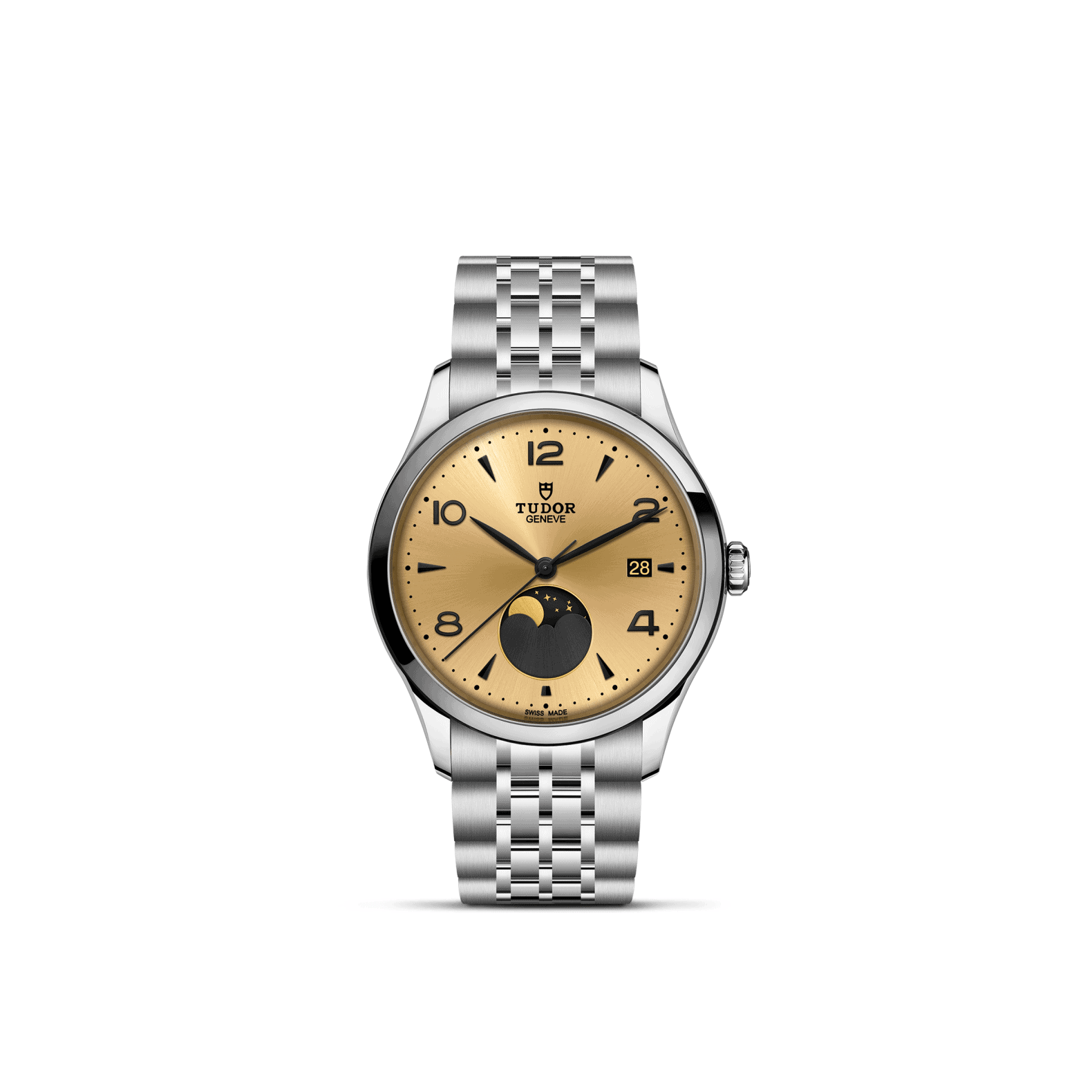 Tudor 1926 Luna mit Gehäuse und Band aus Edelstahl und goldenem Zifferblatt