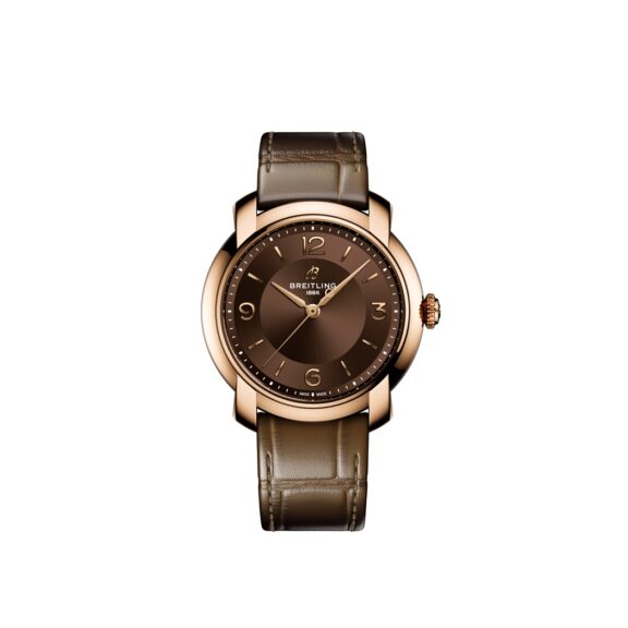 Breitling Lady Premier Automatic 36 mit Rotgoldgehäuse und Lederband und braunem Zifferblatt