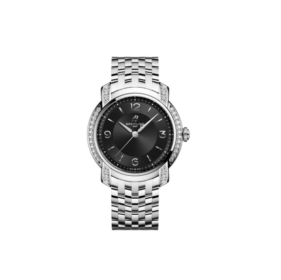 Breitling Lady Premier Automatic 36 mit Gehäuse und Band aus Edelstahl und schwarzem Zifferblatt