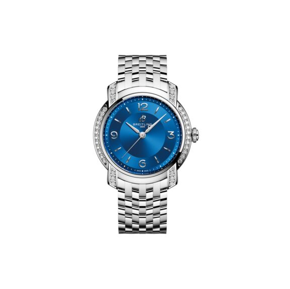Breitling Lady Premier Automatic 36 mit Gehäuse und Band aus Edelstahl und blauem Zifferblatt