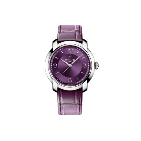 Breitling Lady Premier Automatic 36 mit Edelstahlgehäuse und Lederband und violettem Zifferblatt