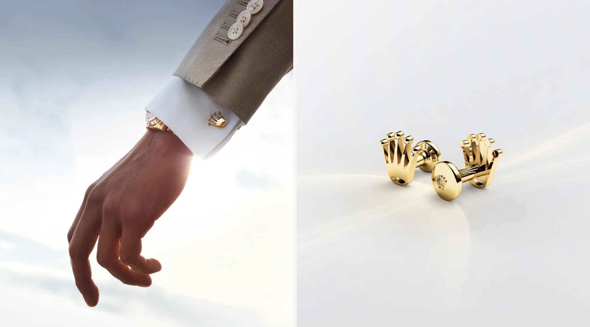 Manschettenknöpfe von Rolex in Gelbgold mit Kronenmotiv