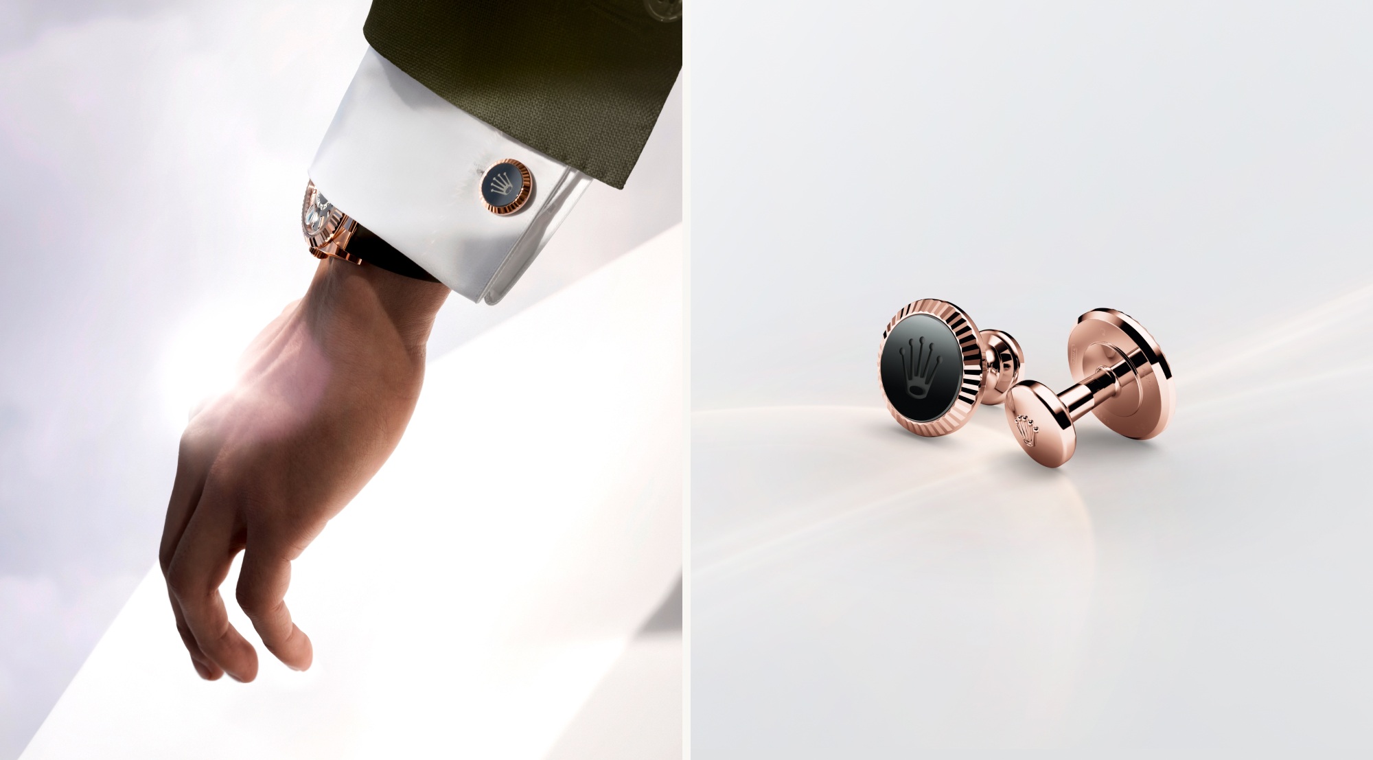 Rolex Manschettenknöpfe in Everose-Gold mit Riffeldesign