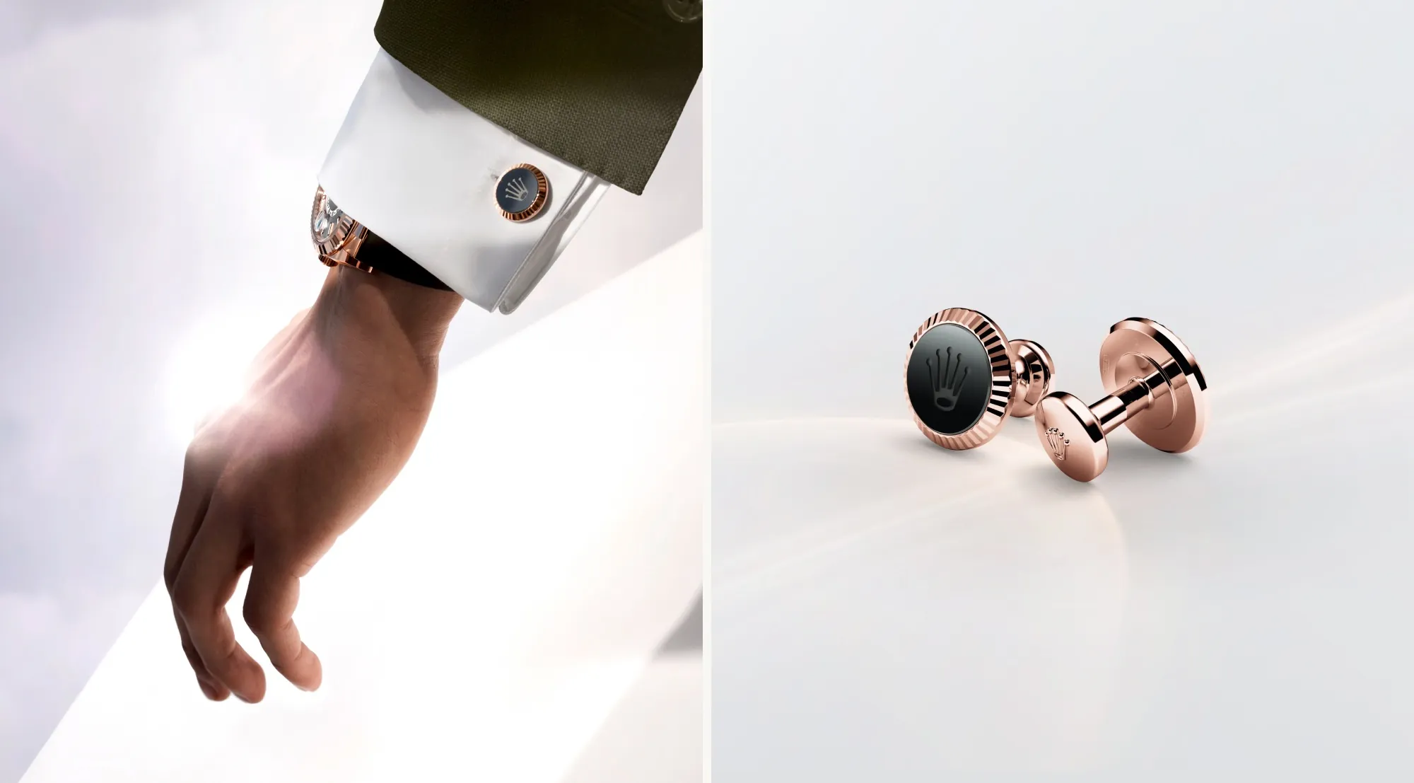 Rolex Manschettenknöpfe in Everose-Gold mit Riffeldesign