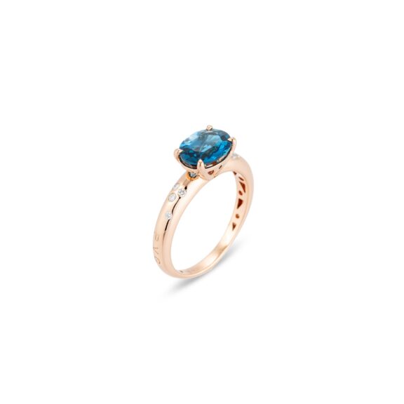 Ponte Vecchio Iris Ring aus 18 Karat Roségold mit blauem Topas und Diamanten