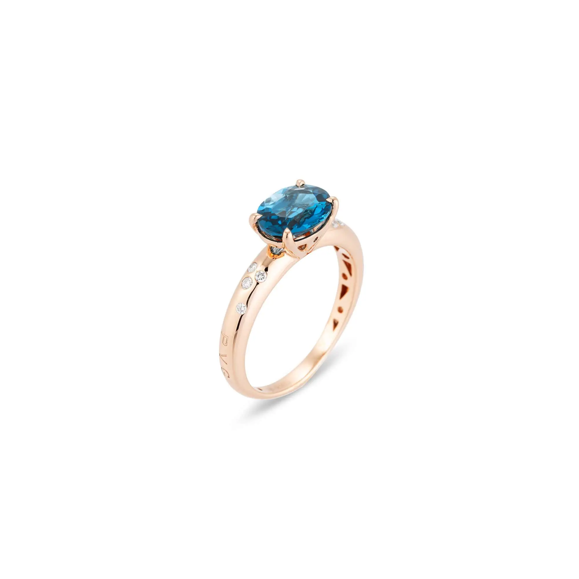 Ponte Vecchio Iris Ring aus 18 Karat Roségold mit blauem Topas und Diamanten
