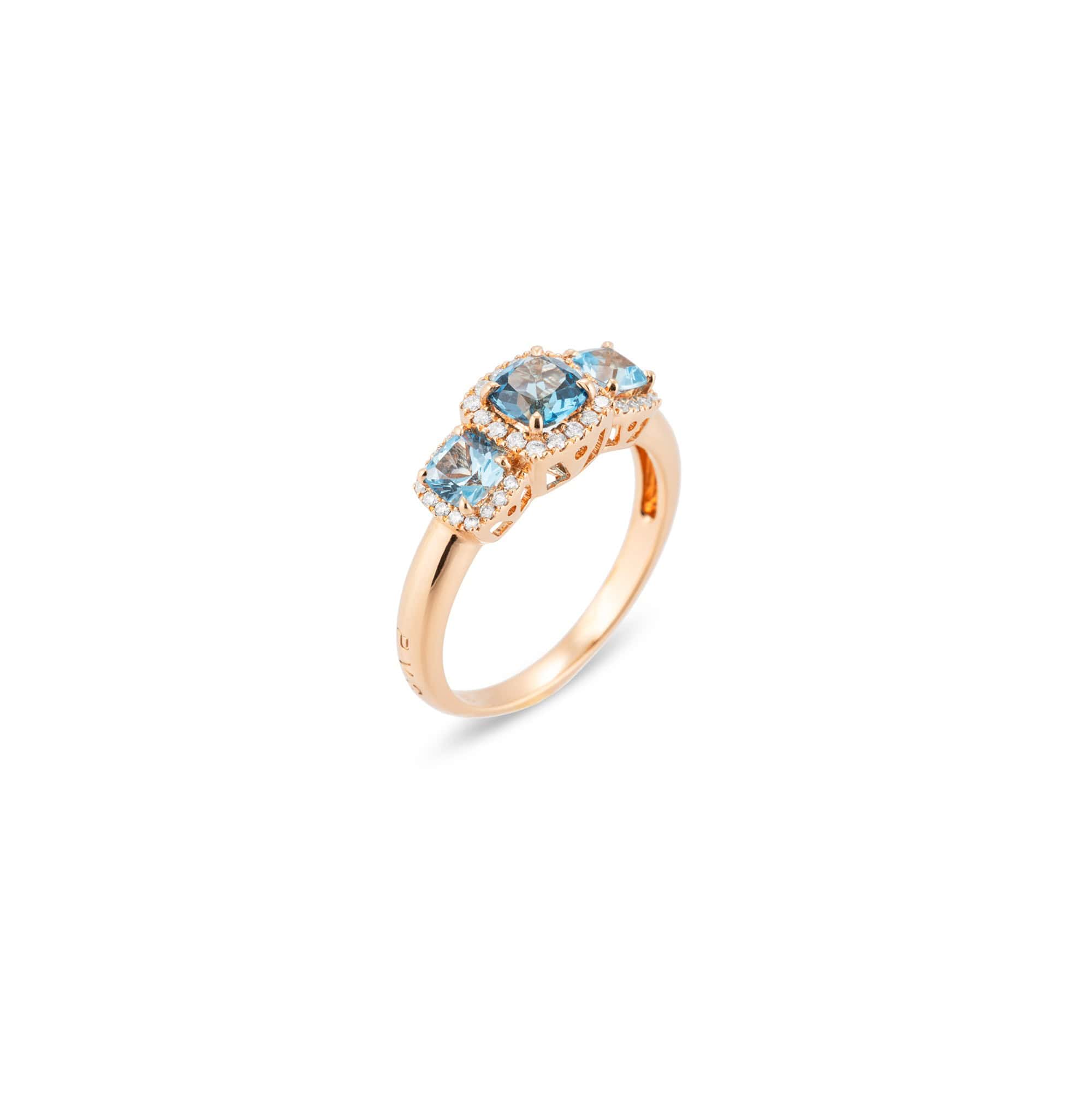 Ponte Vecchio Iris Ring aus 18 Karat Roségold mit blauem Topas und Diamanten