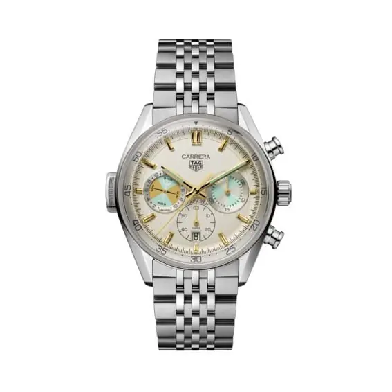 Tag Heuer Carrera Chronograph 41mm mit Gehäuse und Band aus Edelstahl und opalfarbenem Zifferblatt