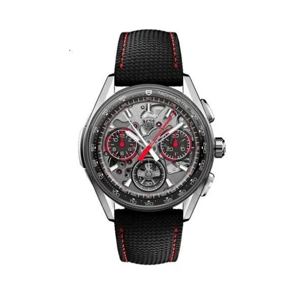 Tag Heuer Carrera Split-Second Chronograph mit Titangehäuse, Kautschukband und transparentem Zifferblatt