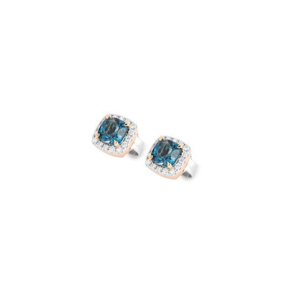 Ponte Vecchio Iris Ohrschmuck aus 18 Karat Roségold mit londonblue Topas und Diamanten