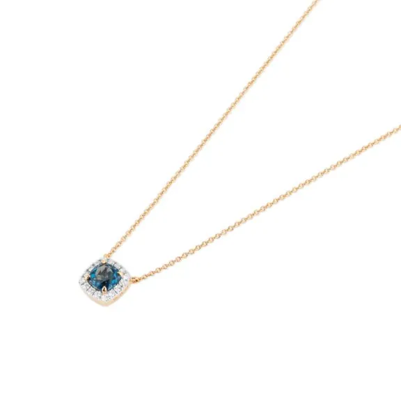 Ponte Vecchio Iris Collier aus 18 Karat Roségold mit londonblue Topas und Diamanten