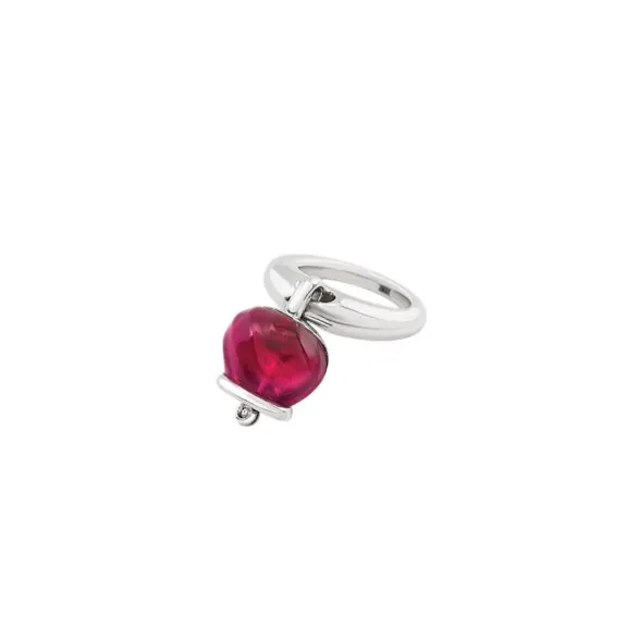 Chantecler Et voila Campanelle Ring aus Silber mit burgunderrotem Harz und Diamant