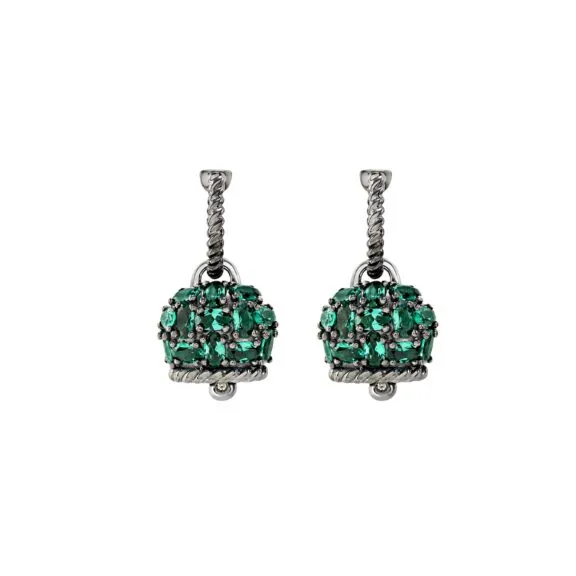 Chantecler Et voilà Campanelle Ohrschmuck aus Silber, smaragdgrünem Siamit und Diamanten