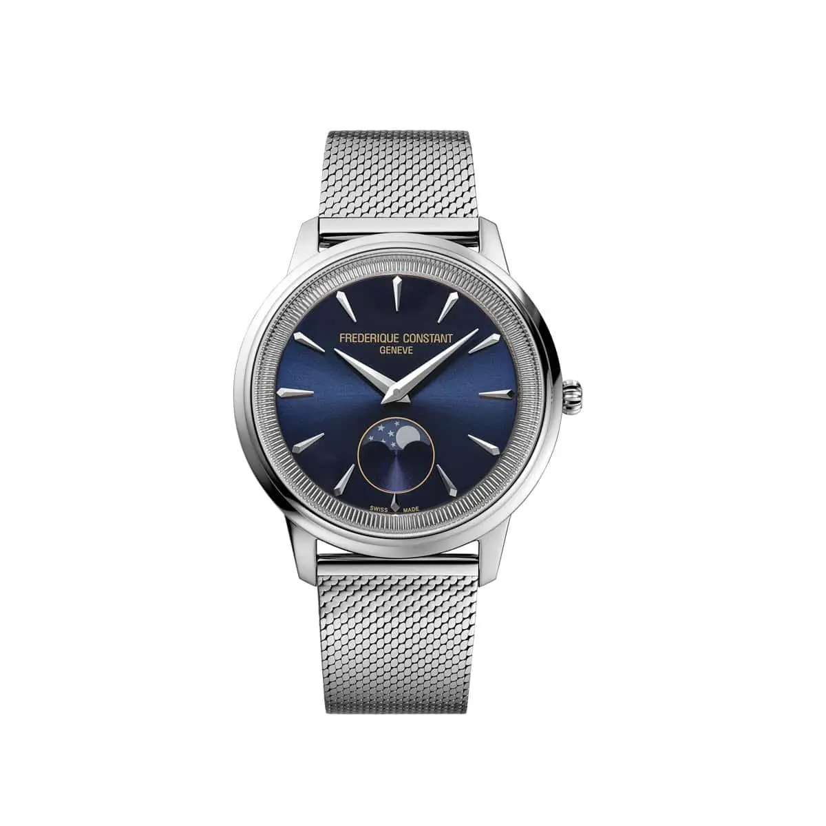 Frederique Constant Classics Moneta Moonphase mit Gehäuse und Band aus Edelstahl und blauem Zifferblatt