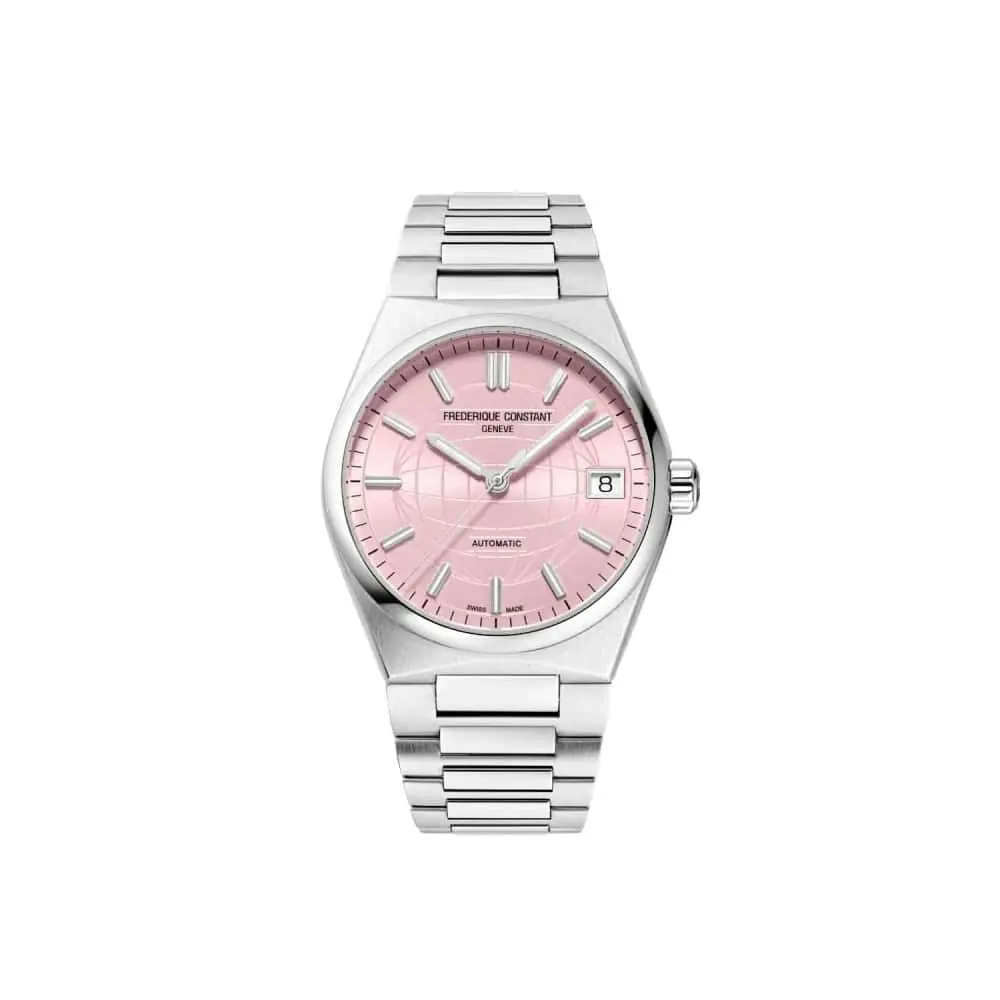 Frederique Constant Highlife Ladies Automatic mit Gehäuse und Band aus Edelstahl und rosa Zifferblatt
