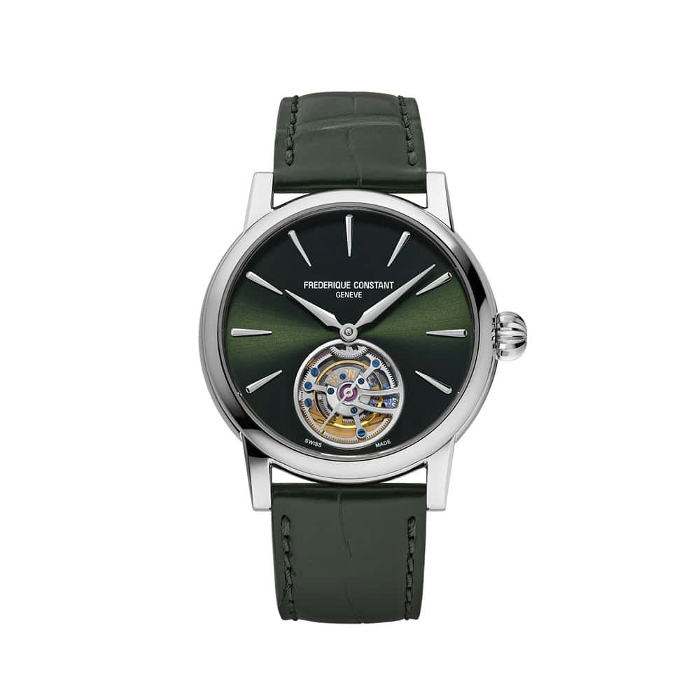 Frederique Constant Manufacture Classic Tourbillon mit Edelstahlgehäuse und Lederband und grünem Zifferblatt
