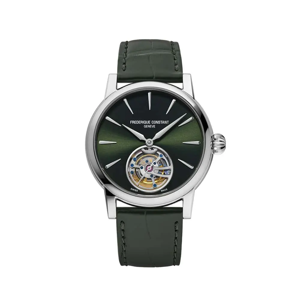 Frederique Constant Manufacture Classic Tourbillon mit Edelstahlgehäuse und Lederband und grünem Zifferblatt