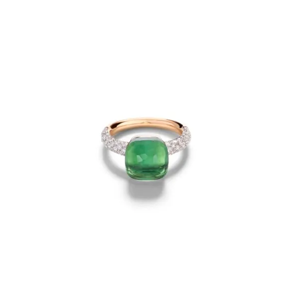 Pomellato Nudo Ring aus Rosé- und Weißgold mit Prasiolith, Achat und Diamanten