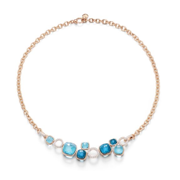 Pomellato Nudo Riviere Collier aus Roségold mit blauem Topas, London Blue Topas und Diamanten