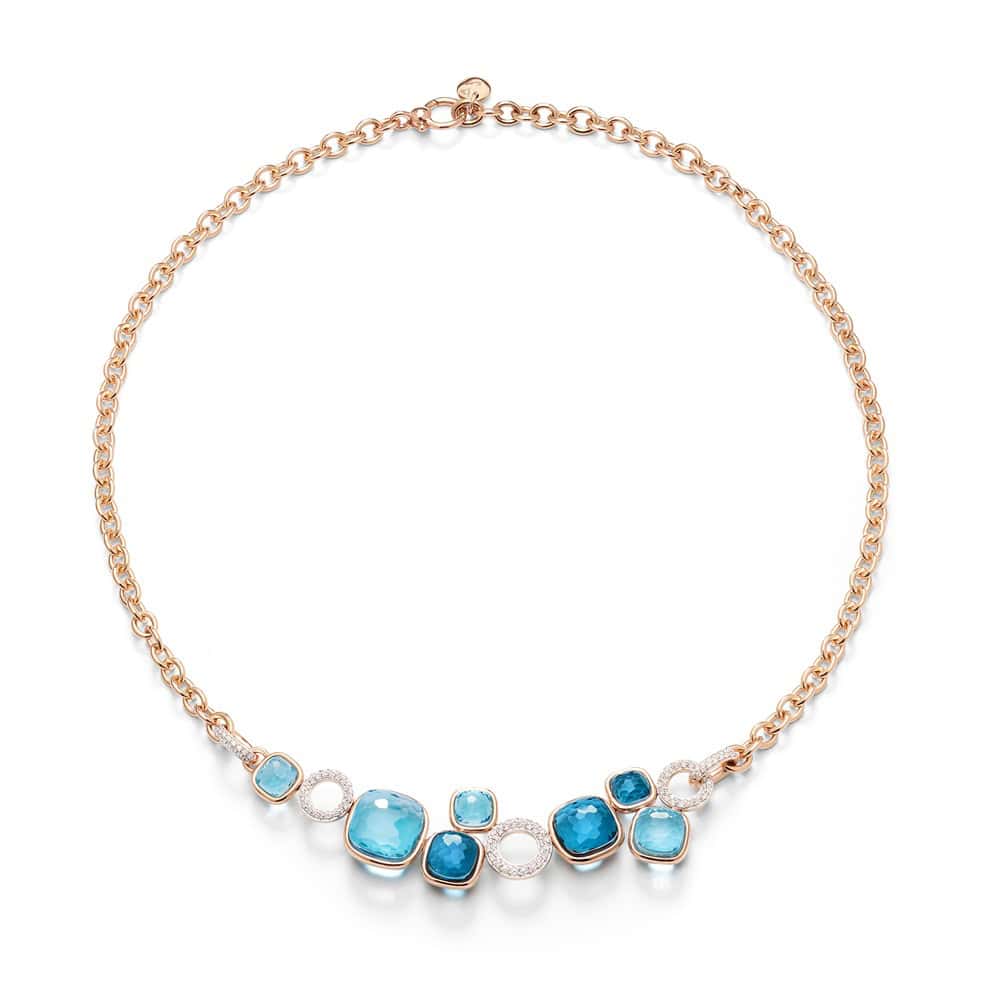 Pomellato Nudo Riviere Collier aus Roségold mit blauem Topas, London Blue Topas und Diamanten
