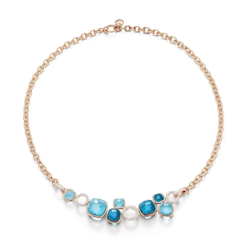 Pomellato Nudo Riviere Collier aus Roségold mit blauem Topas, London Blue Topas und Diamanten