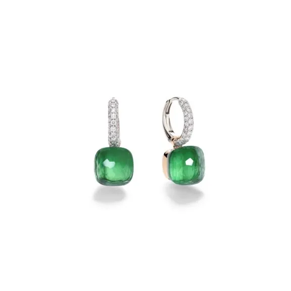Pomellato Nudo Ohrschmuck aus Rosé- und Weißgold mit Prasiolith, Achat und Diamanten
